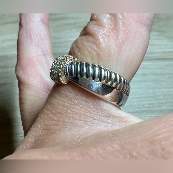 Vintage Designer Signed ATR Sterling Silver & 18K Gold Diamond Ring, Size 6 - Picture 11 of 12